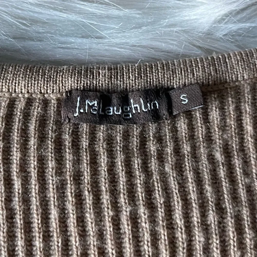 J. McLaughlin Wool Ribbed Blouson Sleeve Sweater in Tan - Picture 9 of 12